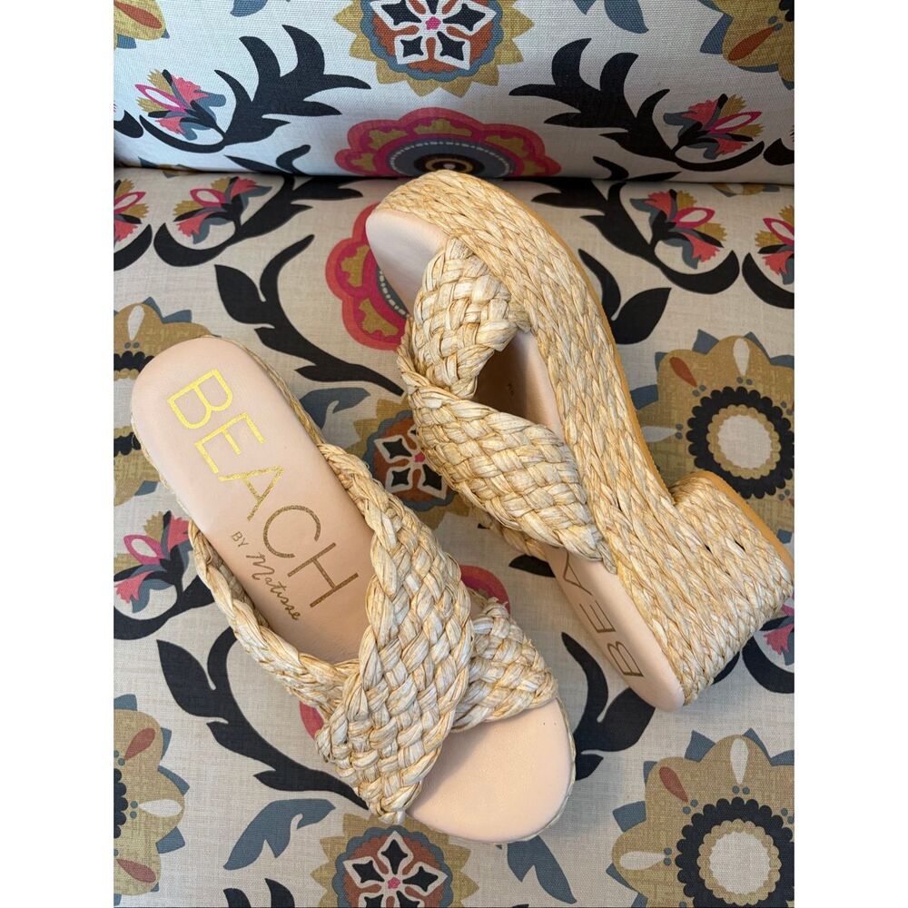 MATISSE Natural Reflection Raffia Platform Sandals Size 9 - Picture 10 of 12